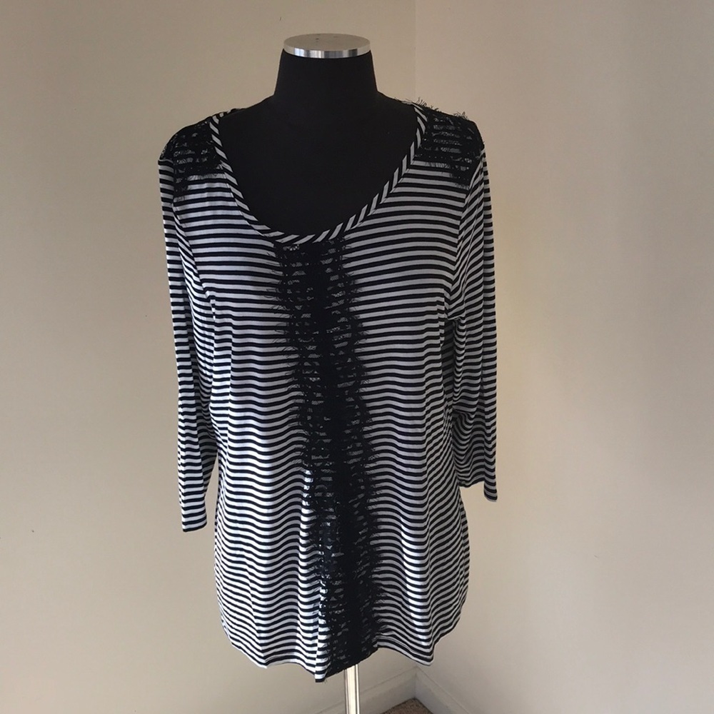 NWT! MAISON JULES size XL Black Striped Top